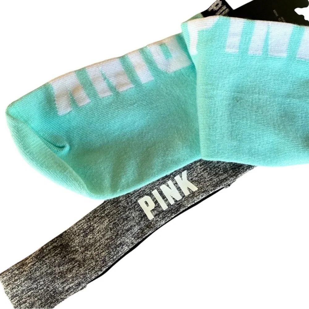 PINK VICTORIA’S SECRET SET *GRAY LOGO HEADBAND & NO-SHOW ANKLE SOCKS, NWT, NEW